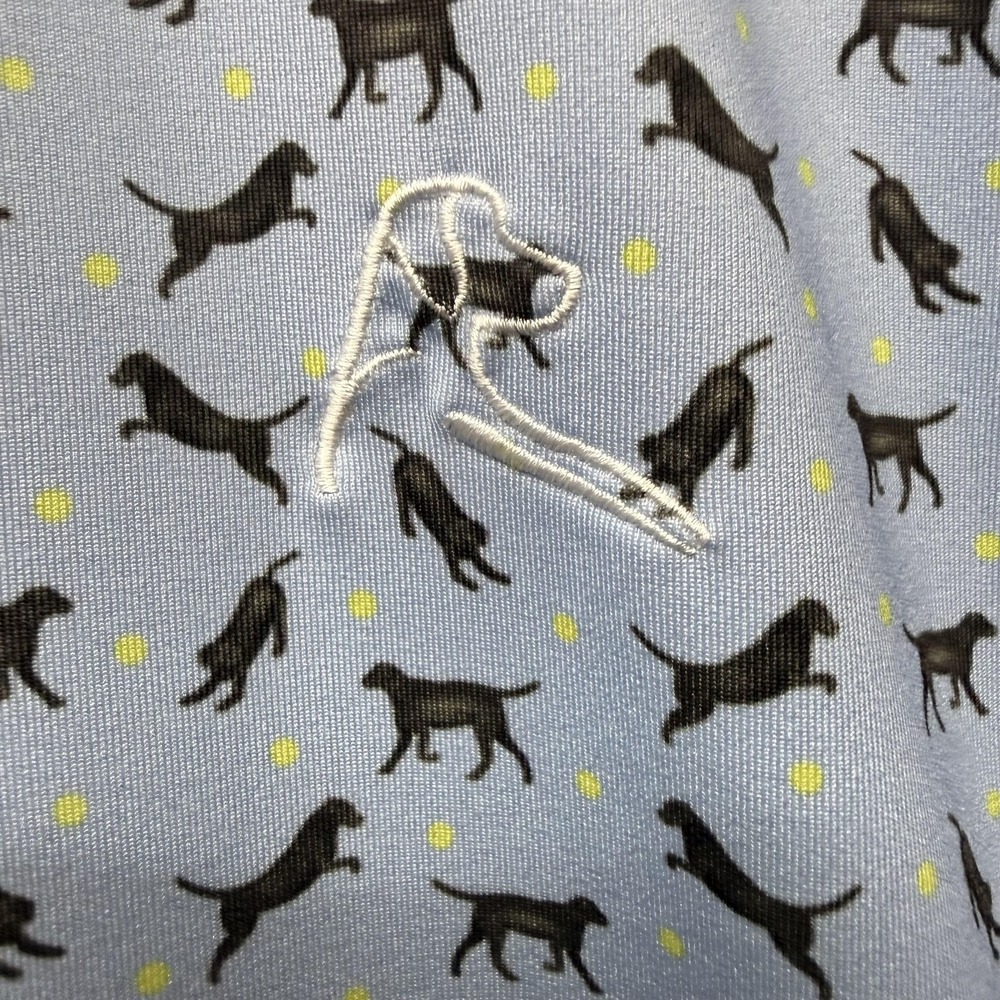 Rhoback Polo Shirt Mens Large Blue Dog Print Performance Golf Stretch - Picture 2 of 7